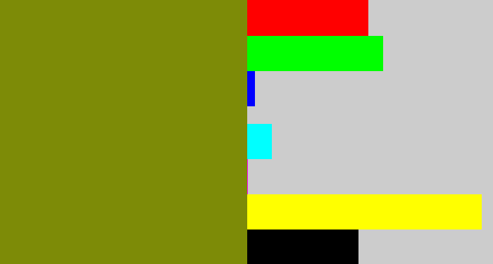 Hex color #7d8b07 - dark yellow green