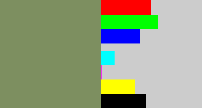 Hex color #7d8f60 - moss