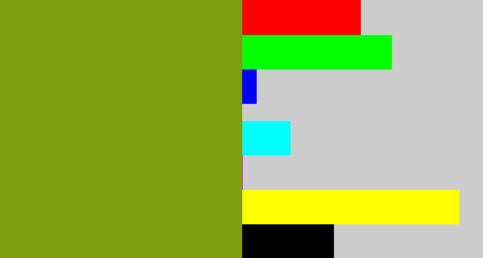 Hex color #7d9d0f - ugly green