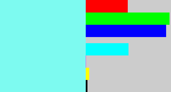 Hex color #7dfaf0 - robin egg blue