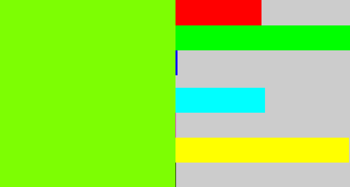 Hex color #7dfe03 - bright lime