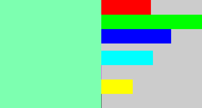 Hex color #7dffb0 - light blue green