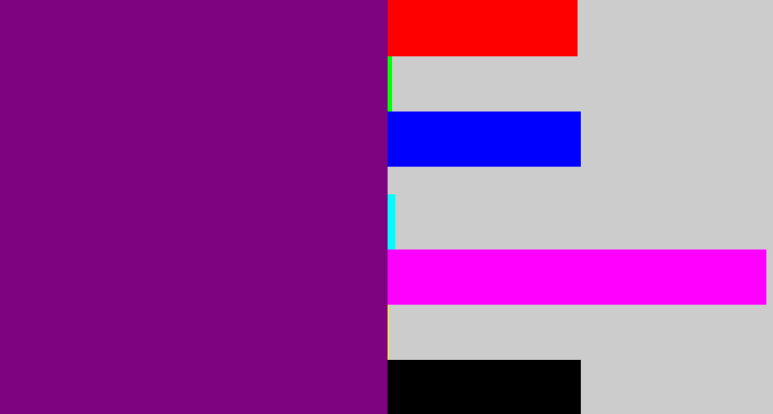 Hex color #7e0380 - darkish purple