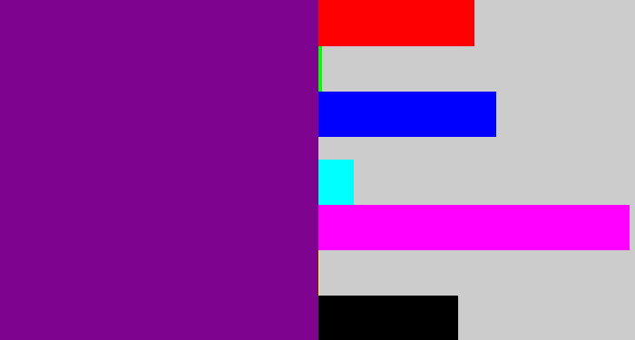 Hex color #7e038e - purple