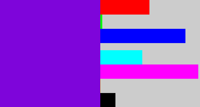 Hex color #7e05da - violet