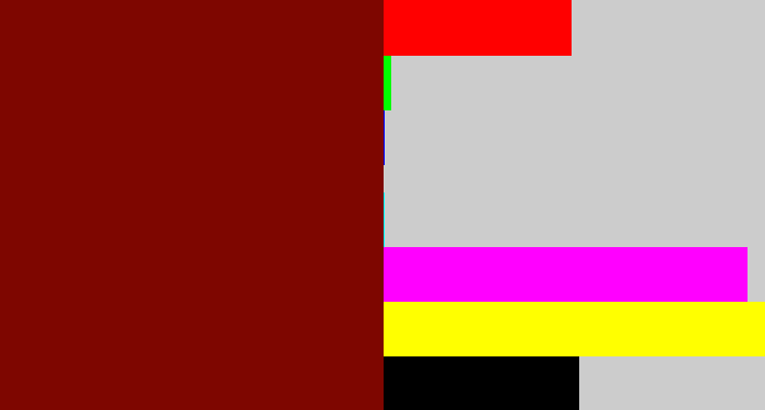 Hex color #7e0600 - dark red