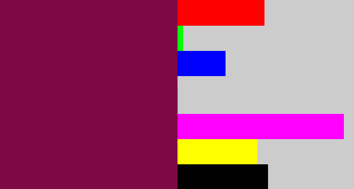 Hex color #7e0745 - red purple