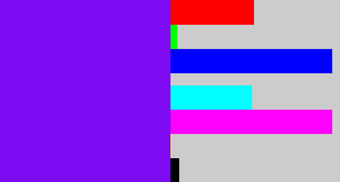 Hex color #7e0bf1 - purply blue