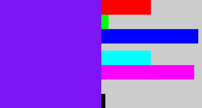Hex color #7e13f6 - purply blue