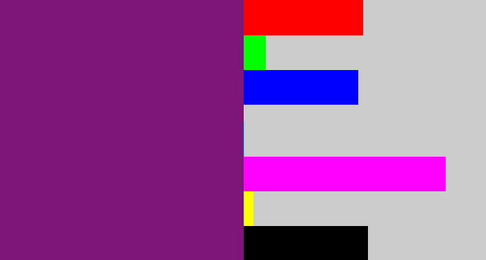 Hex color #7e1679 - darkish purple