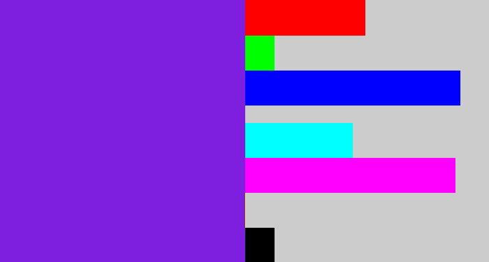 Hex color #7e1fe0 - purply blue