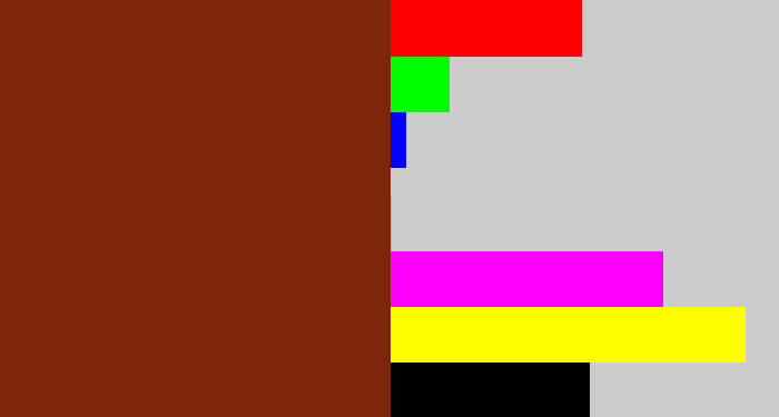Hex color #7e260b - reddish brown