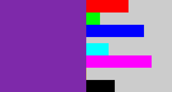 Hex color #7e29aa - purple