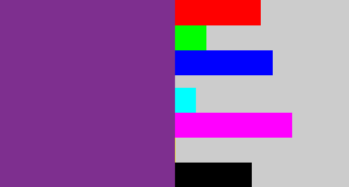 Hex color #7e2f8f - purple
