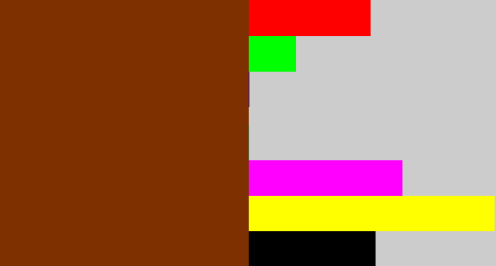 Hex color #7e3001 - reddish brown
