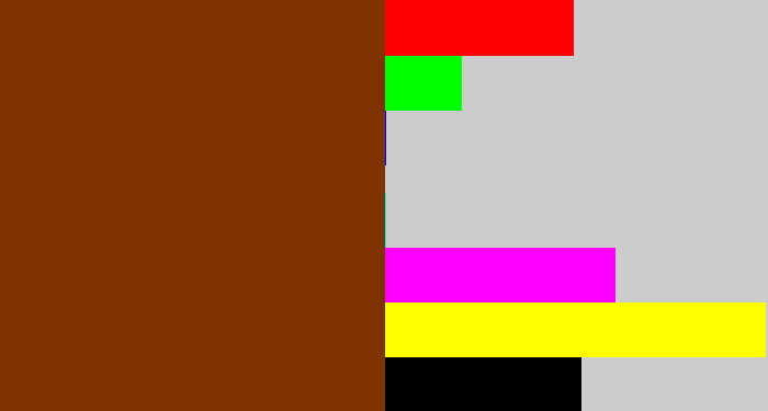 Hex color #7e3301 - reddish brown