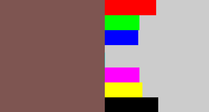 Hex color #7e5551 - dark taupe