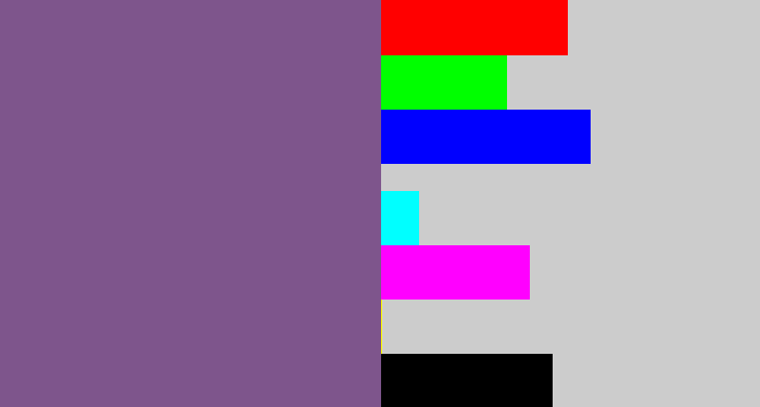 Hex color #7e558c - muted purple