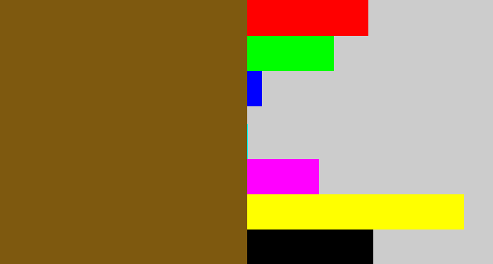 Hex color #7e590f - medium brown