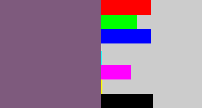 Hex color #7e5a7d - dull purple