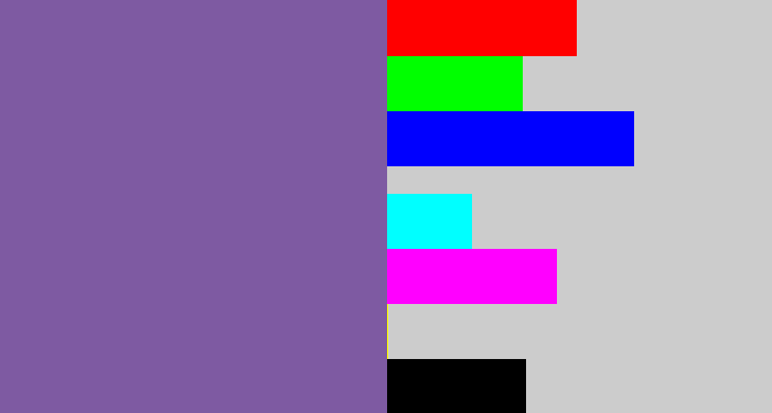 Hex color #7e5aa2 - dark lavender