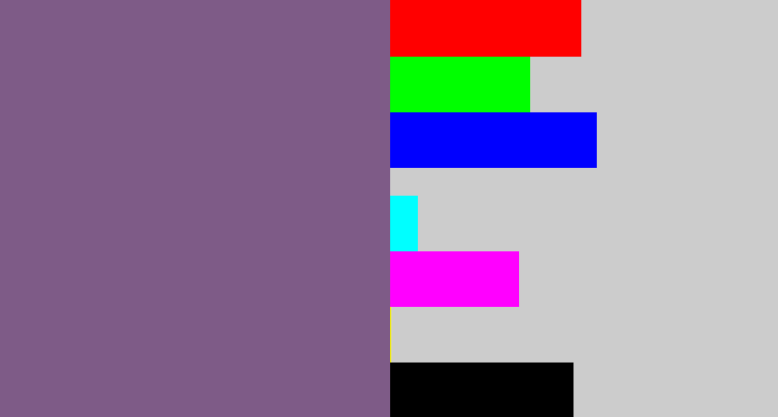 Hex color #7e5b87 - muted purple