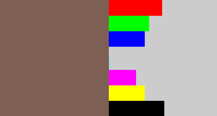 Hex color #7e5f54 - dark taupe
