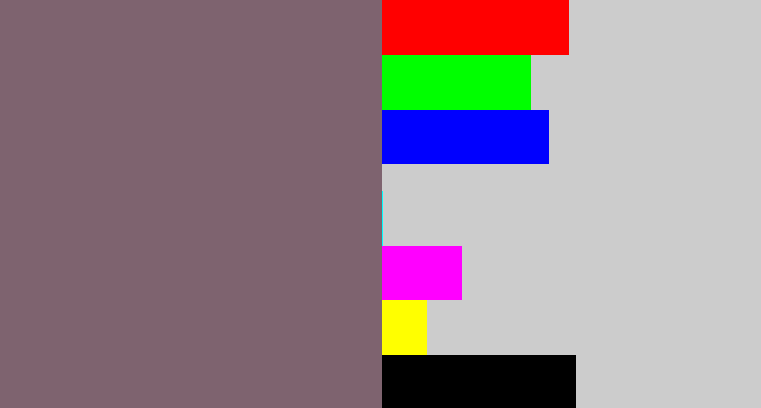 Hex color #7e636f - purplish grey