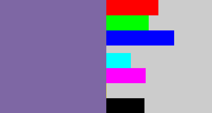 Hex color #7e67a4 - dark lavender