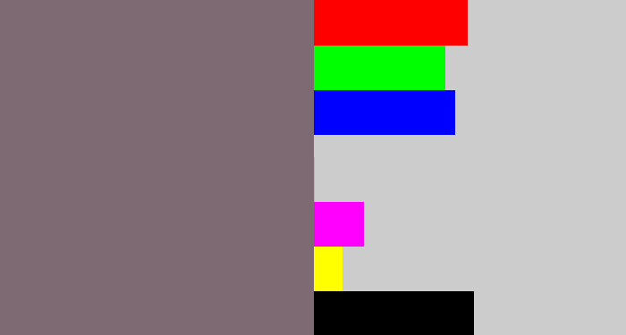 Hex color #7e6a73 - purplish grey