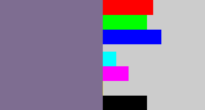 Hex color #7e6d91 - grey purple