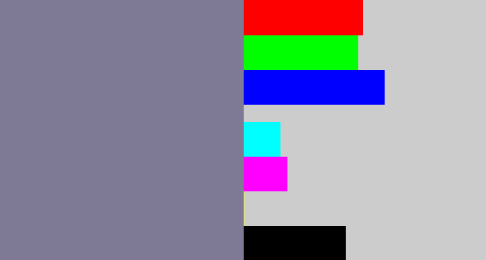 Hex color #7e7994 - greyish purple