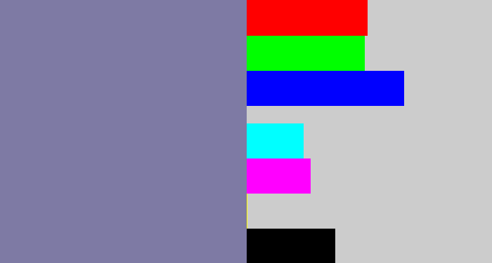 Hex color #7e7aa4 - blue/grey
