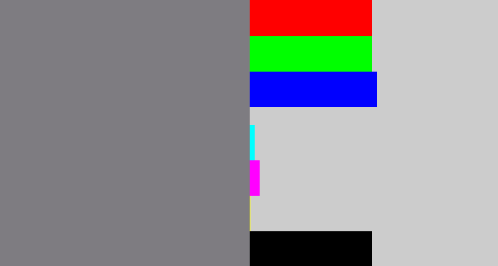 Hex color #7e7c81 - medium grey