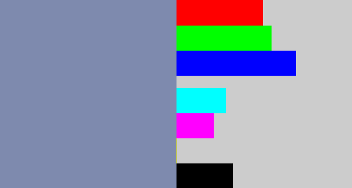 Hex color #7e8aae - blue/grey