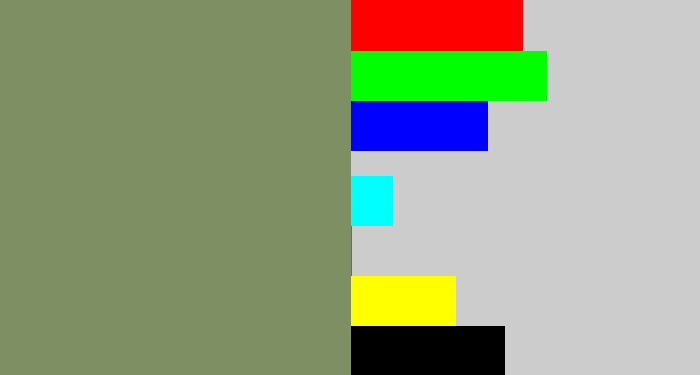 Hex color #7e8f64 - green grey