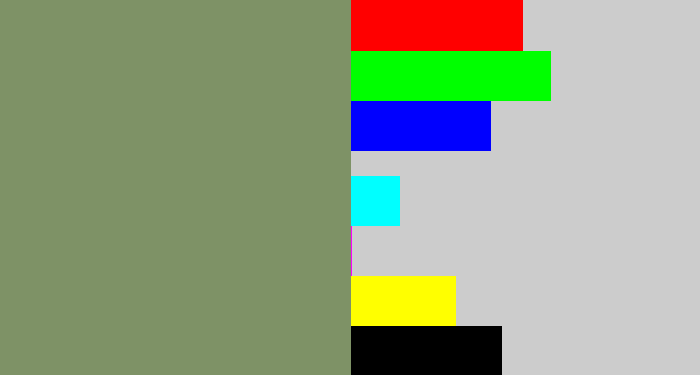 Hex color #7e9266 - green grey