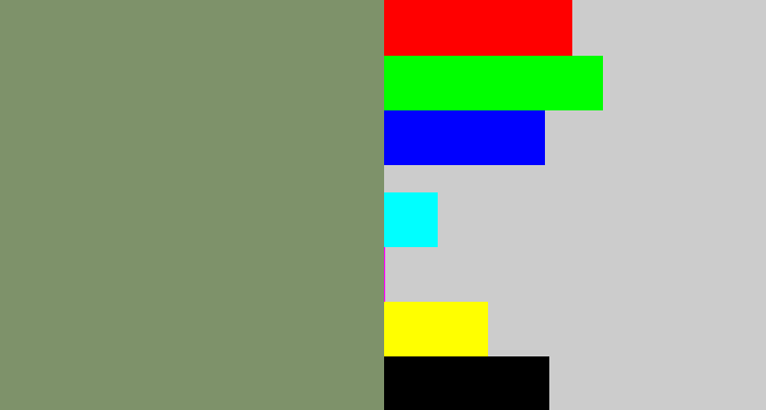 Hex color #7e926a - green grey