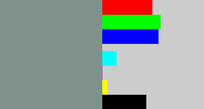Hex color #7e928b - bluish grey