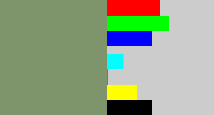 Hex color #7e946a - green grey