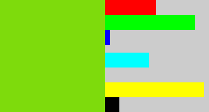 Hex color #7edb0c - apple green