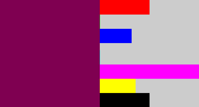 Hex color #7f0051 - red purple