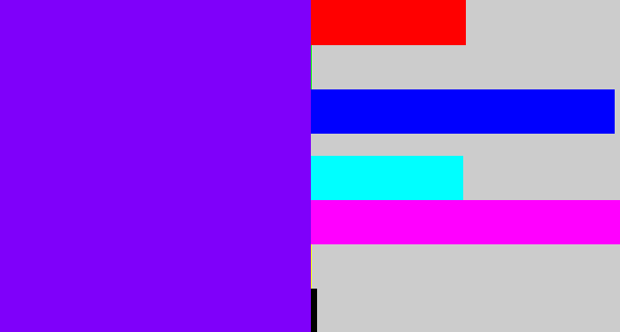 Hex color #7f00fa - vivid purple