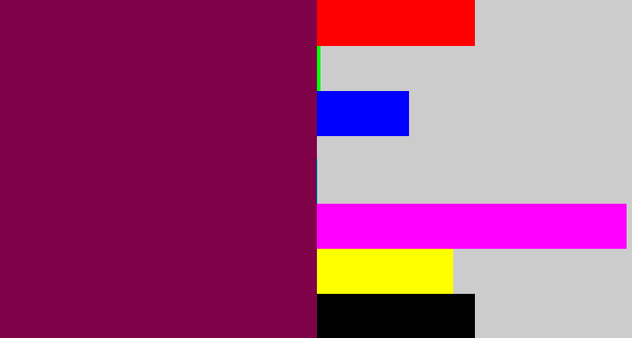 Hex color #7f0249 - red purple