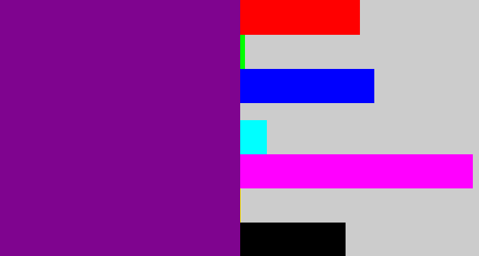 Hex color #7f048f - purple