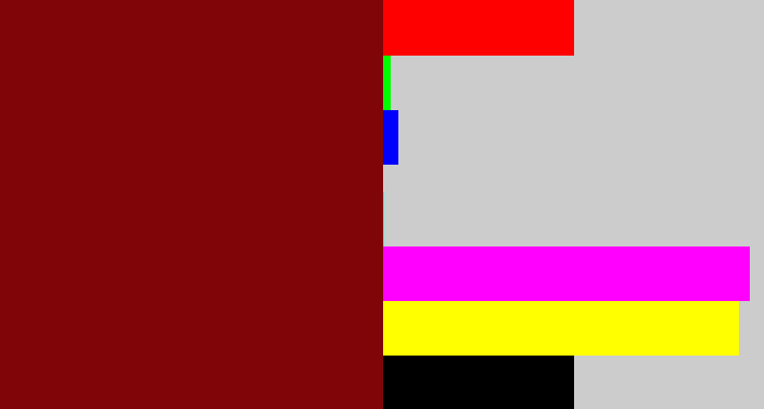 Hex color #7f0509 - dark red