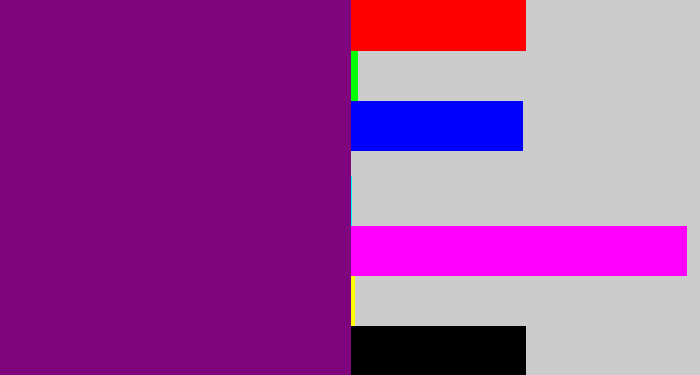 Hex color #7f057e - darkish purple