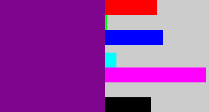 Hex color #7f058f - purple