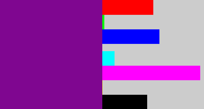 Hex color #7f0690 - purple