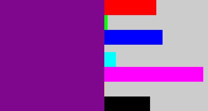 Hex color #7f078e - purple